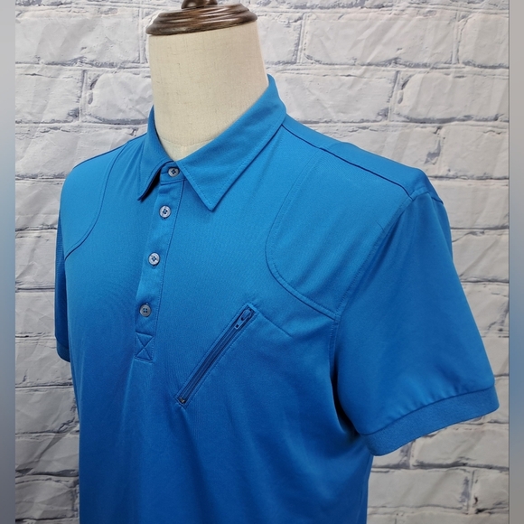 J. Lindeberg Mens Golf Polo Shirt Fieldsensor Fabric Asymmetrical Zip Blue Large - Picture 8 of 16